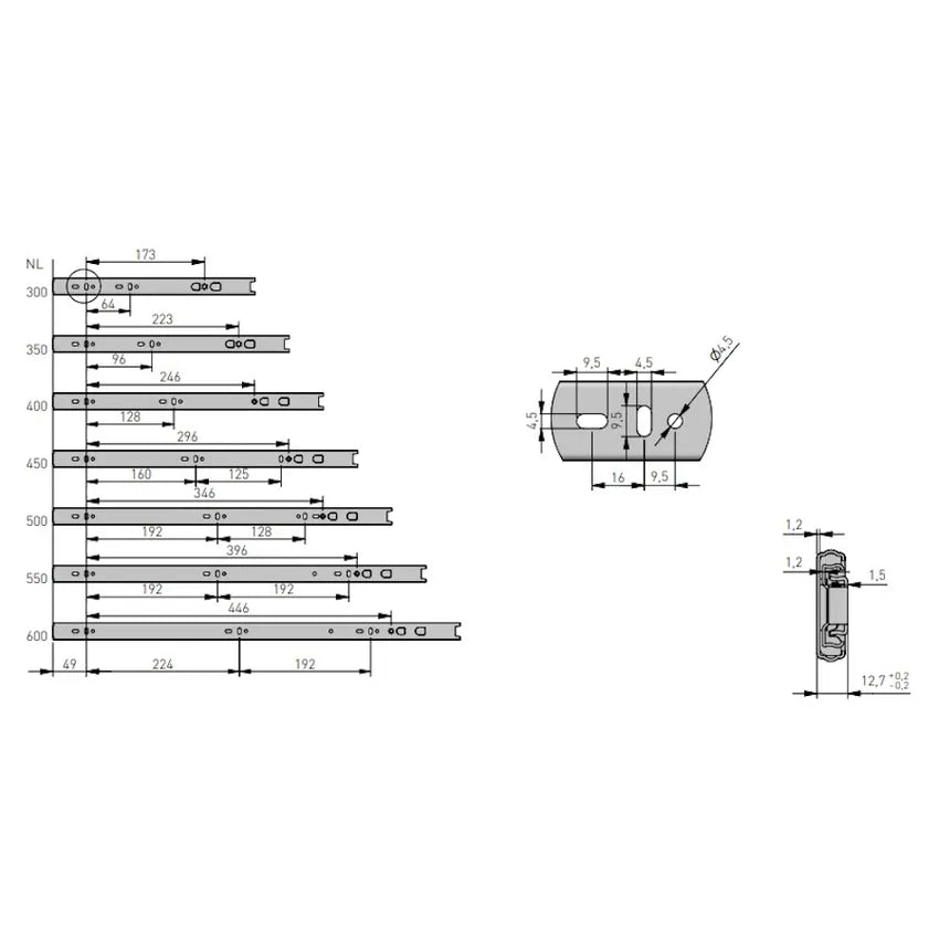 Skuffeskinne VERSALITE PRO (Push to open og Soft Close) H45
